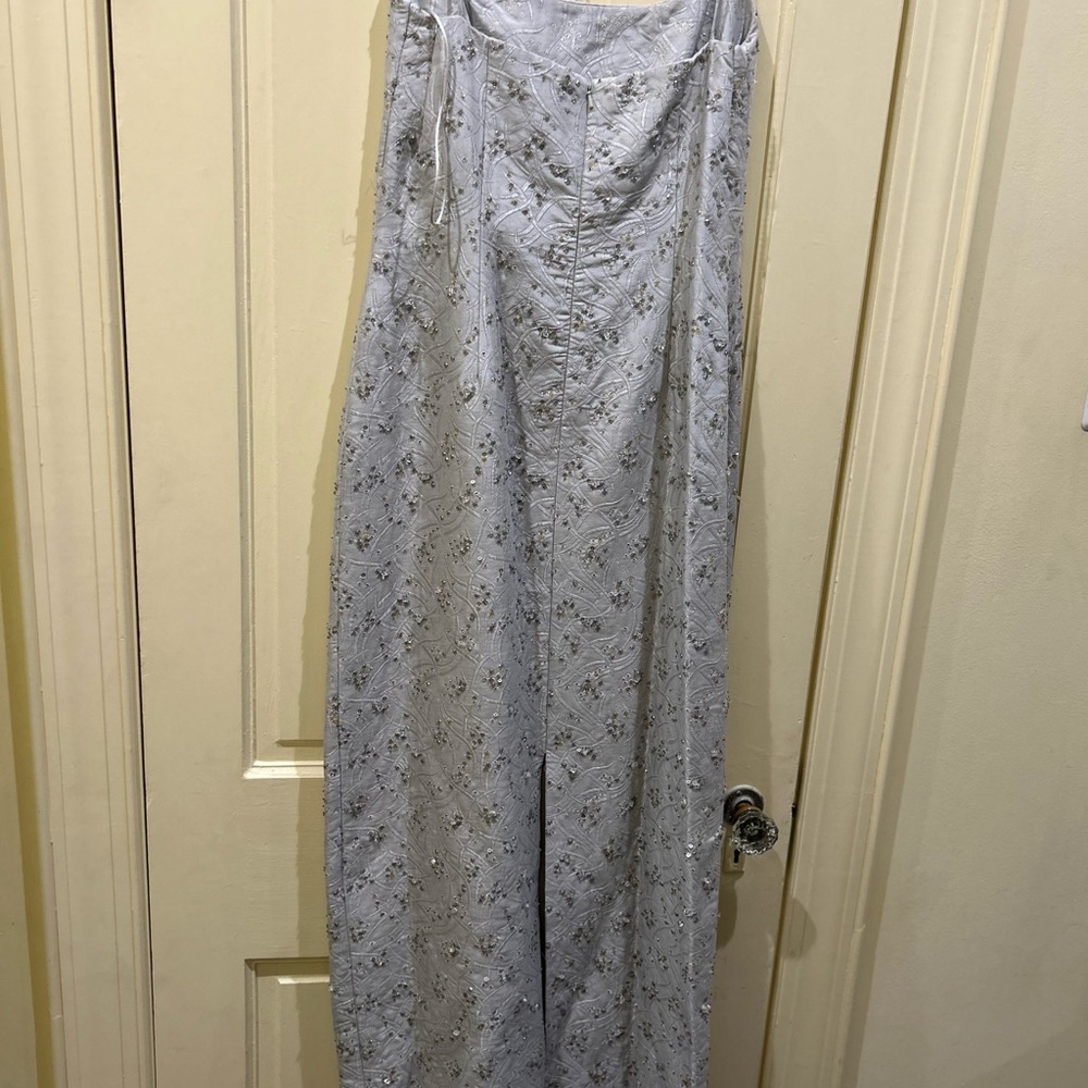 Carmen Marc Valvo silver Embroidered and beaded gown